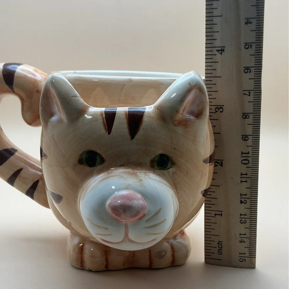 Vintage JC Penney Home Collection 3D Cat Mug Orange Tabby Cookie Tea Pocket